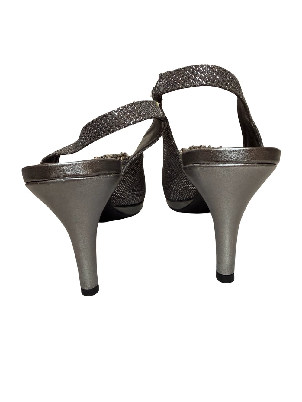 Karen Scott Breena Pewter Slingback Peep Toe Heels Beaded Embellished Sz 7.5 - Picture 8 of 8